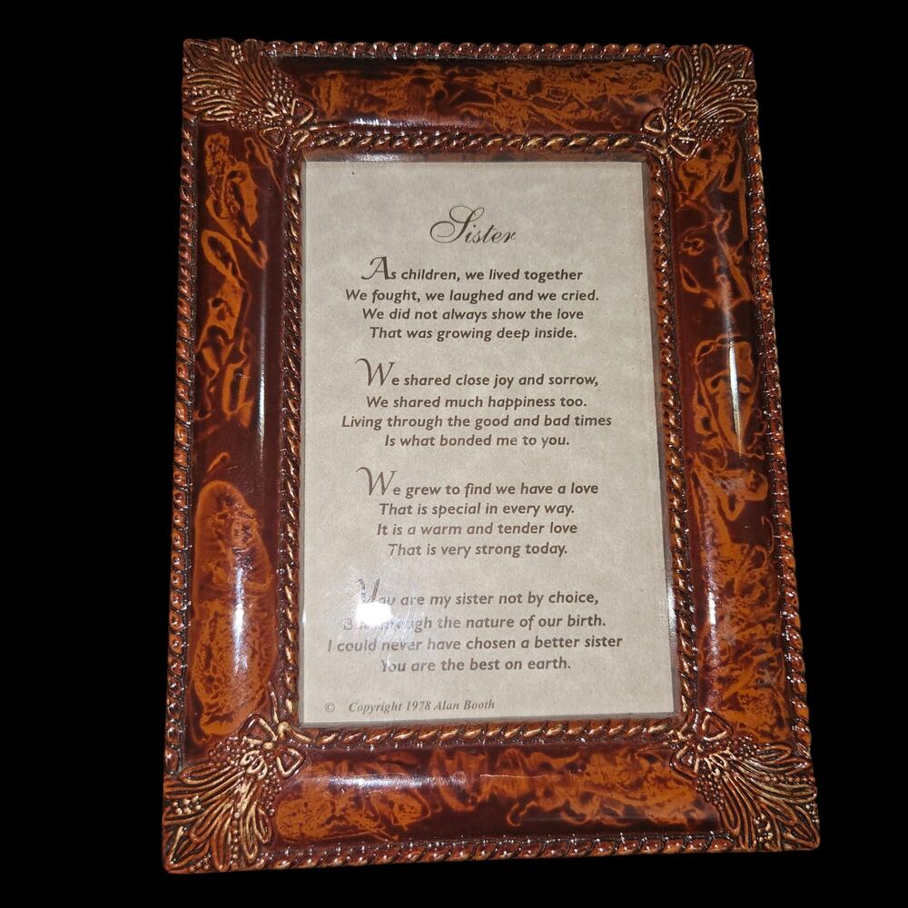Vintage Sister Poem 5x7 Picture Frame Copper Tone Desktop Wall Hanging 1970s